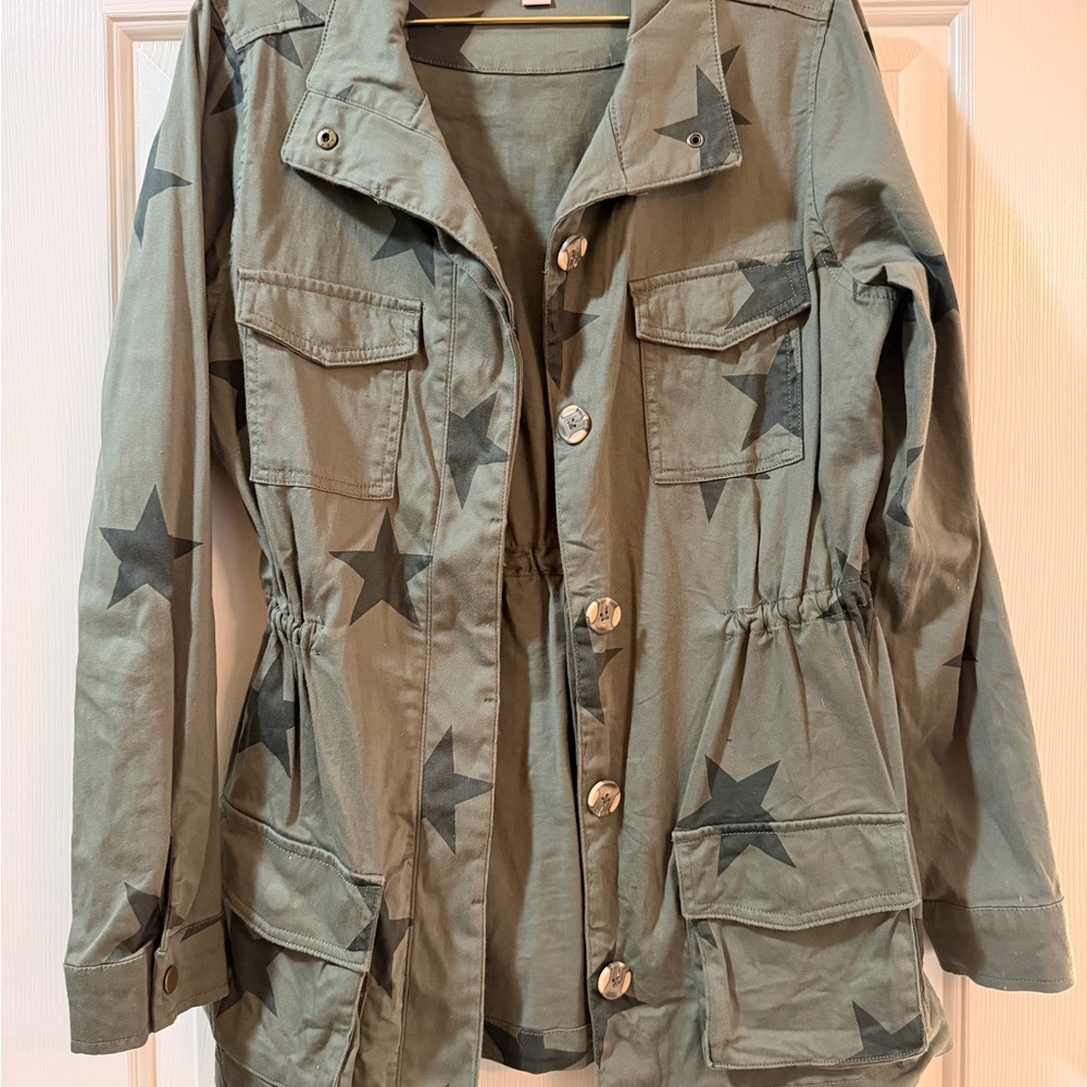Knox Rose Olive Star-Print Utility Jacket